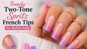 Trendy Two-Tone Spritz French Tips for Stylish Nails